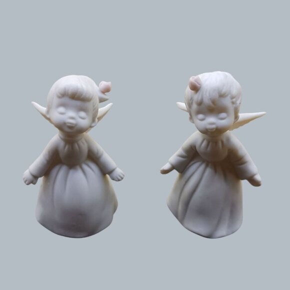 Kissing Angel cherubs Figurines Set Of 2 Matte Finish White 2.25" Tall - Picture 8 of 10